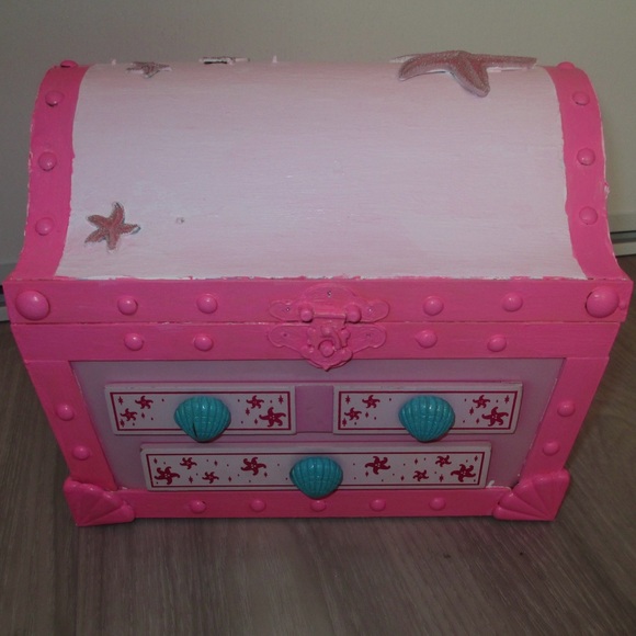 Unique Hand-Painted Pink Treasure Chest Music Box Jewelry Box - Picture 1 of 14